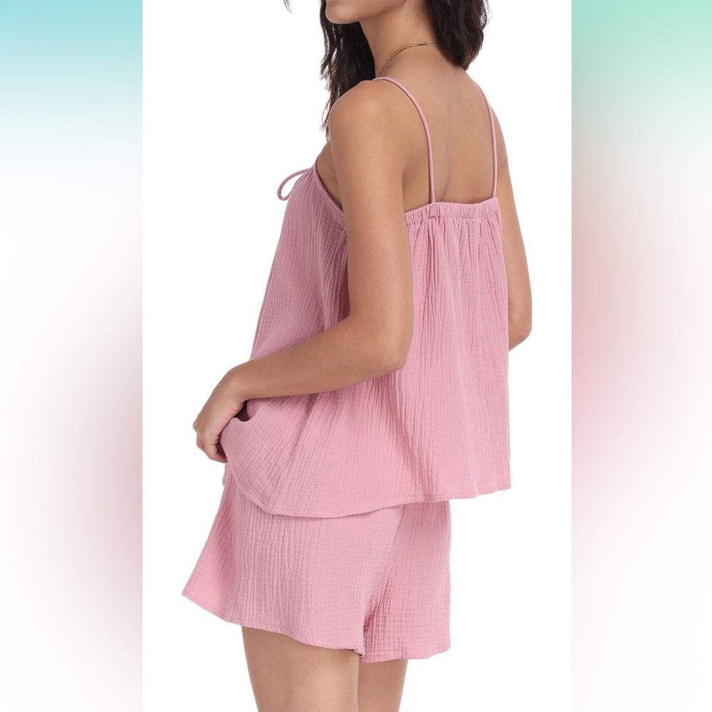 Amazhiyu Women's Cotton Gauze Summer 2 Piece Outfits Casual Lounge Pajama Set S
